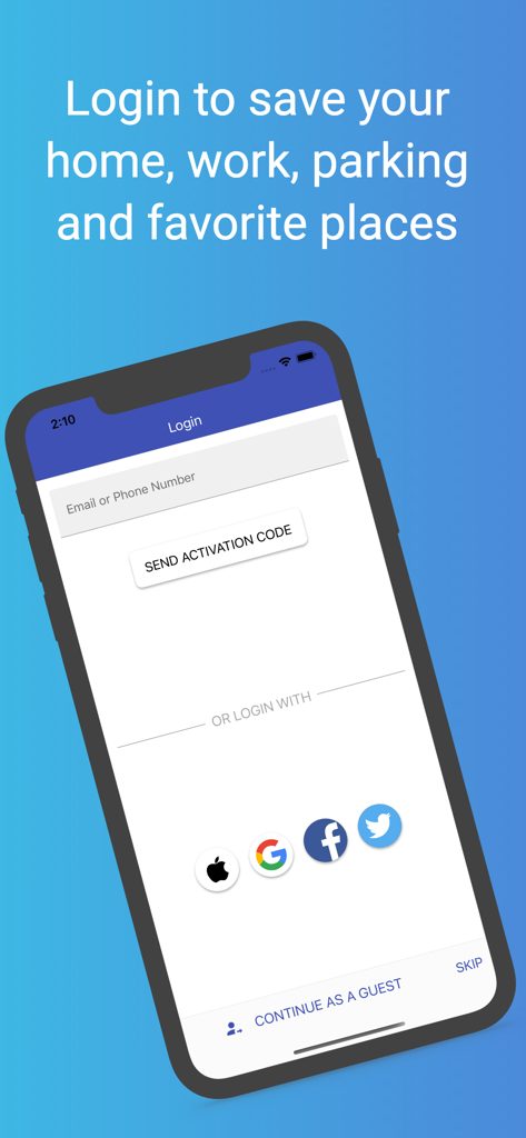Kuwait Finder - Kuwait Finder app login screen showing social sign-in options for Apple, Google, Facebook, and Twitter