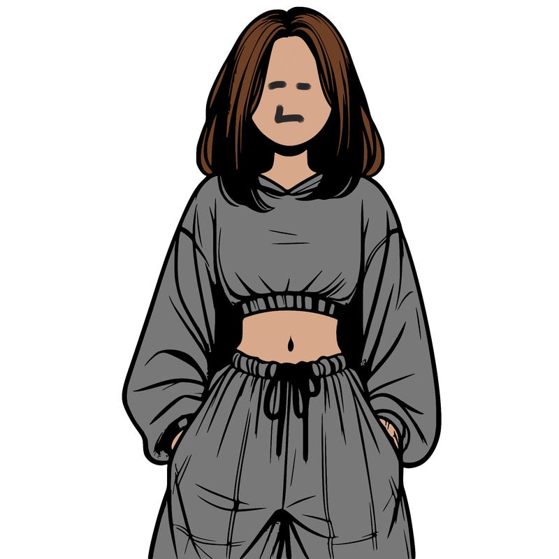 realistic girl faceless with baggy pants and a crop top