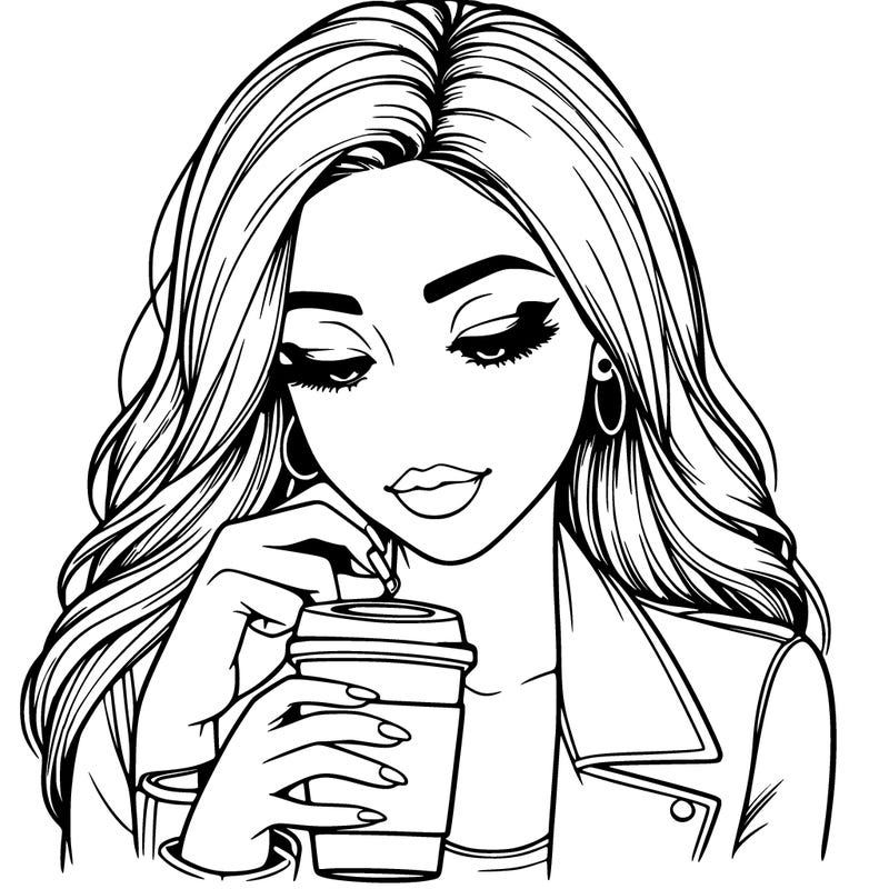 realistic girl drinking coffee