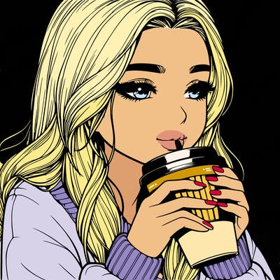 realistic girl drinking coffee