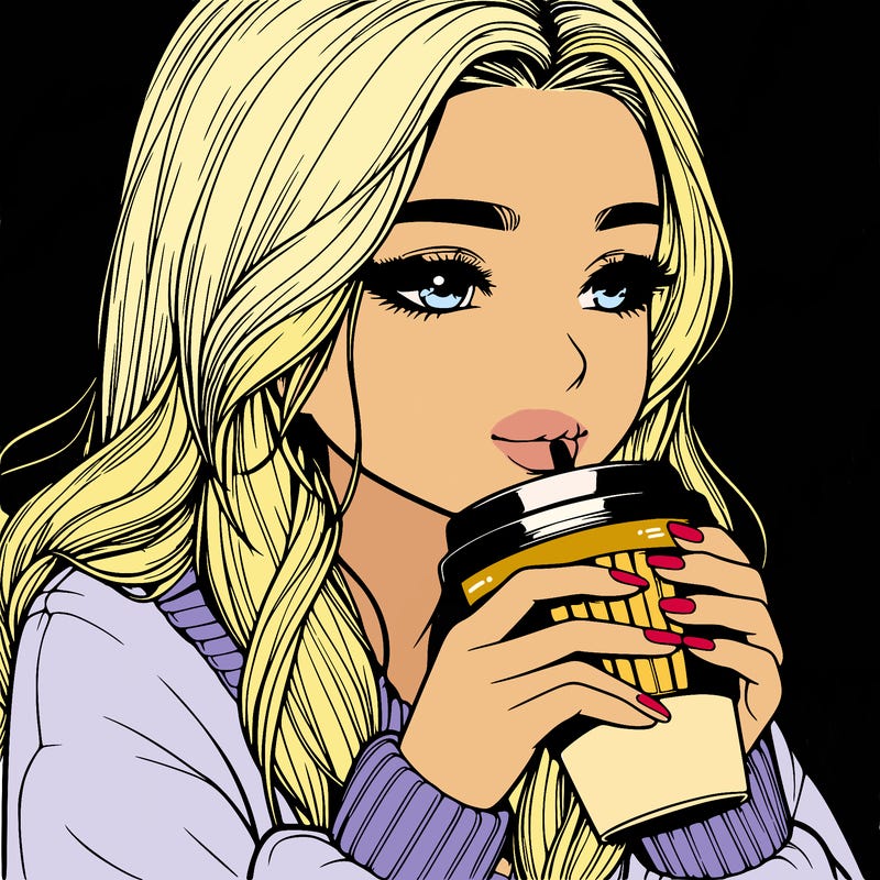 realistic girl drinking coffee