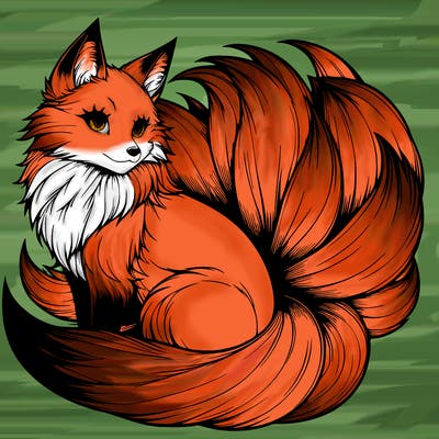 realistic detailed 9 tailed anime fox