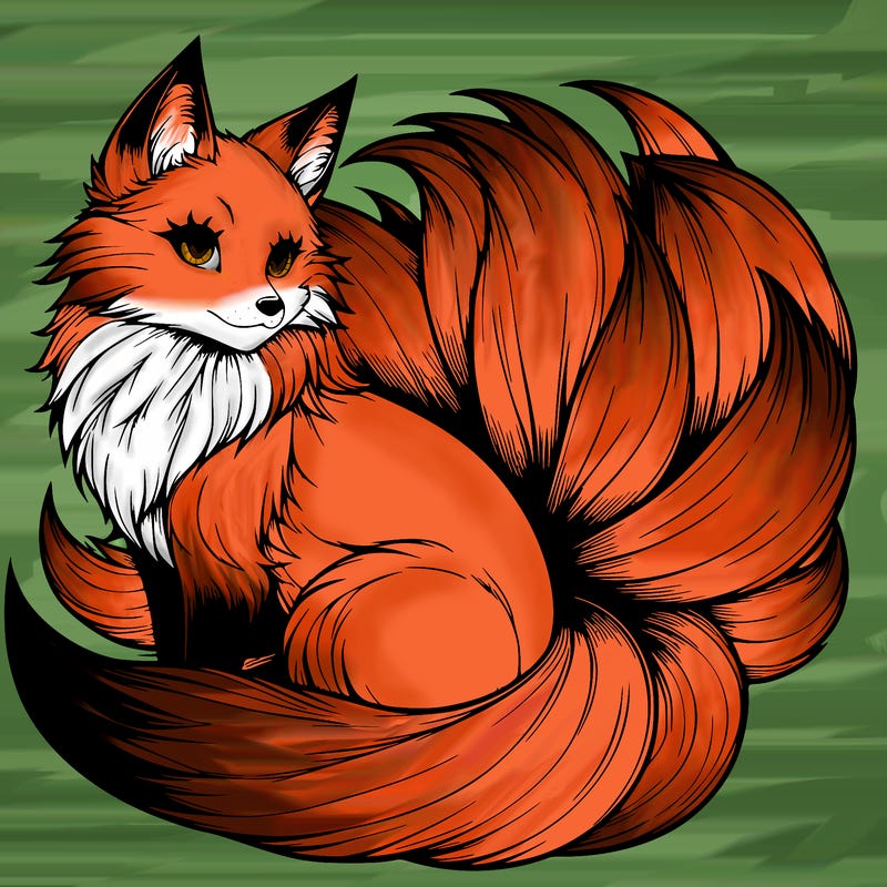 realistic detailed 9 tailed anime fox
