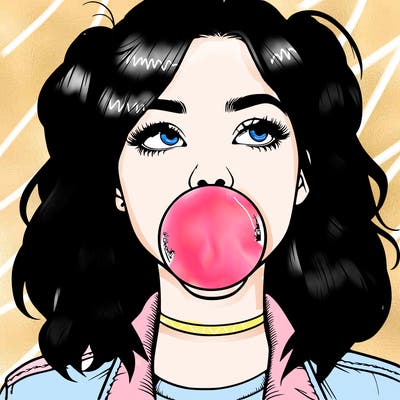 realististic girl blowing bubble -gum