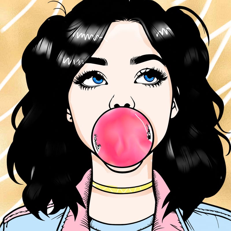 realististic girl blowing bubble -gum