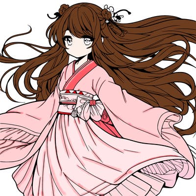 manga character with flowing dress in the wind