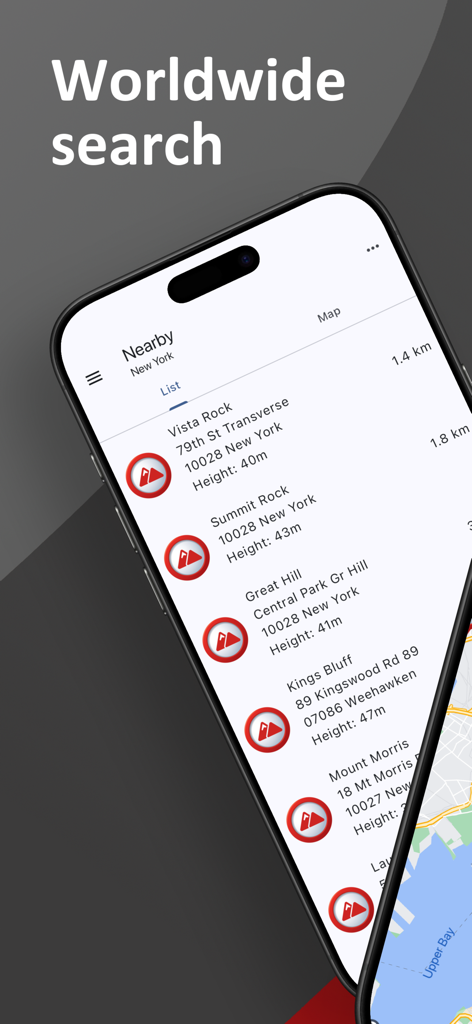 Mountain & Peak Finder - マウンテン＆ピークファインダーアプリは、ニューヨークの近くのピークとその標高のリストを表示しています