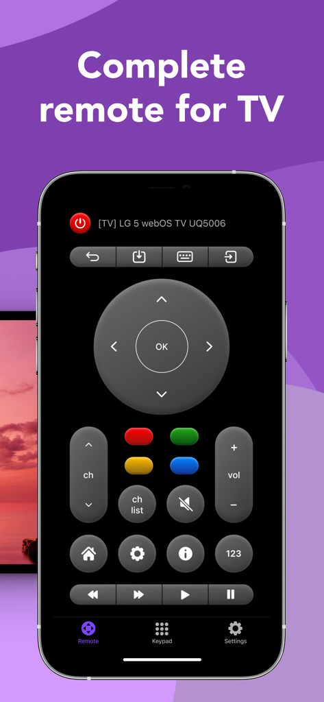 TV Remote: Universal Control ◦ - Una interfaz de control remoto de TV digital en un iPhone para gestionar televisores inteligentes.