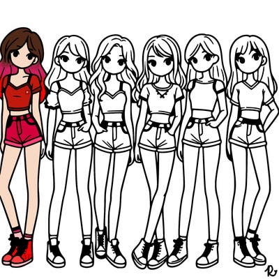 a group of girls wearing crop tops and shorts