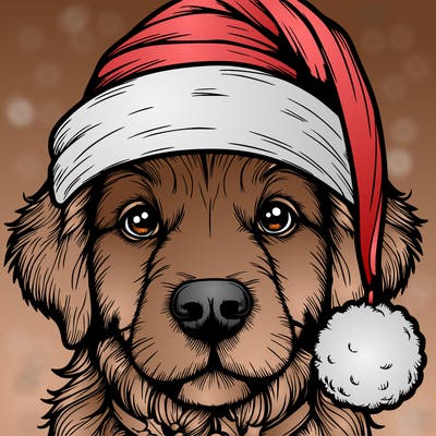 realistic dog with a christmas hat
