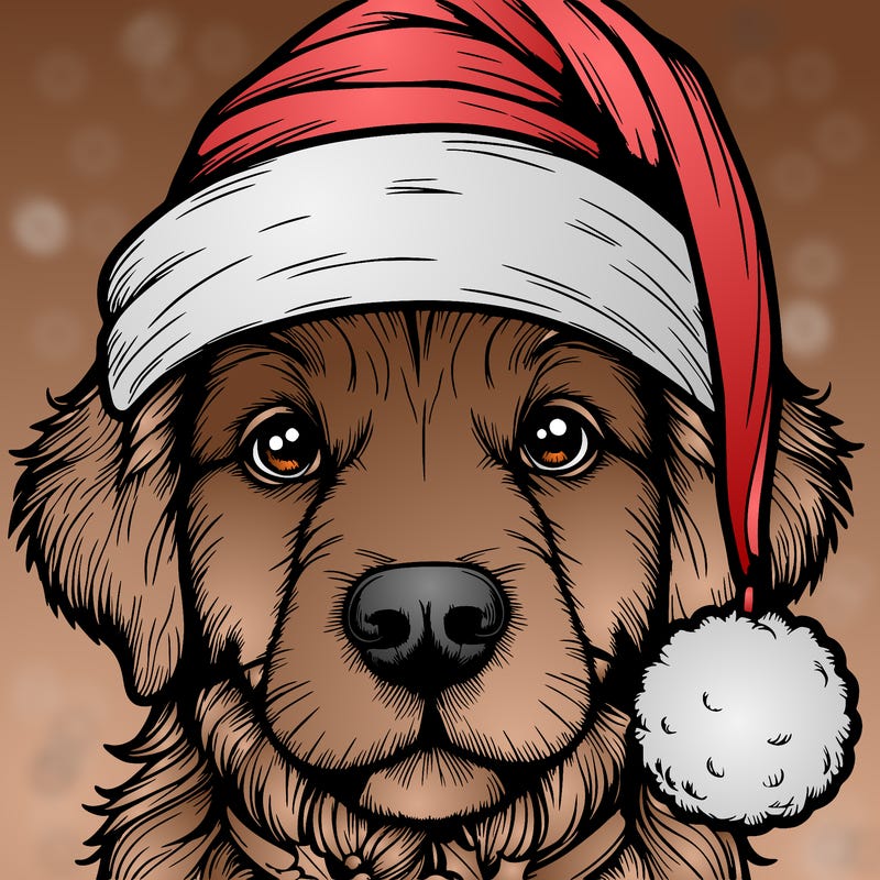 realistic dog with a christmas hat