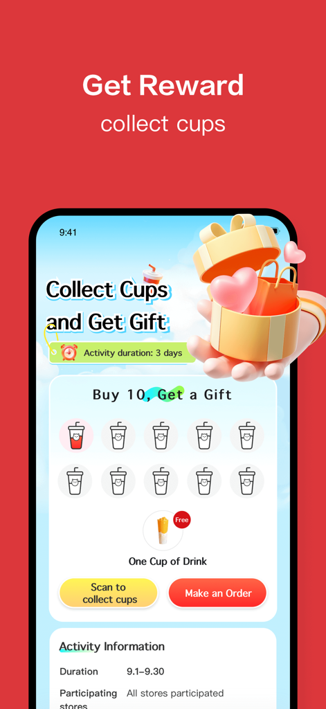 SNOWTEE - Snowtee app loyalty rewards page with collect cups for a free drink