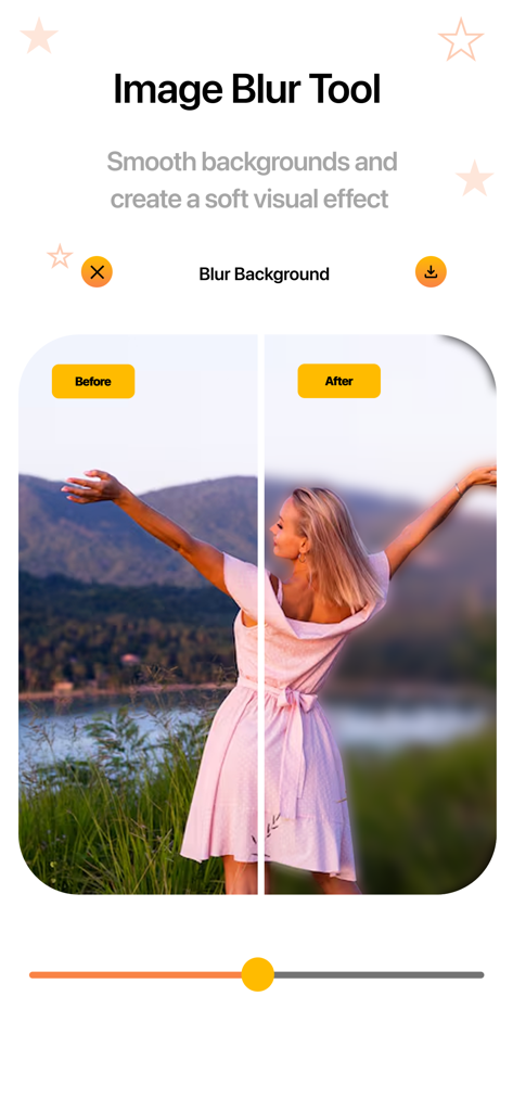 Remove BG - Background Eraser. - 인물 사진에 부드러운 배경 효과를 보여주는 이미지 흐림 도구의 이전 및 이후 비교