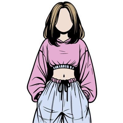 realistic girl faceless with baggy pants and a crop top