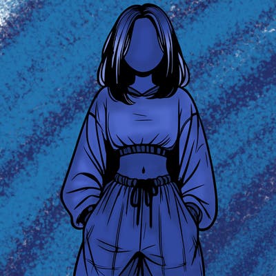 realistic girl faceless with baggy pants and a crop top