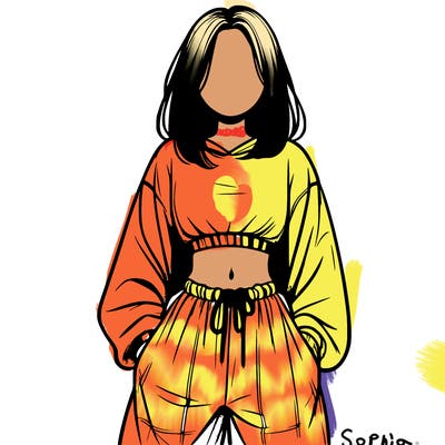 realistic girl faceless with baggy pants and a crop top