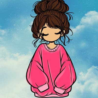 girl with baggy sweatshirt and messy bun