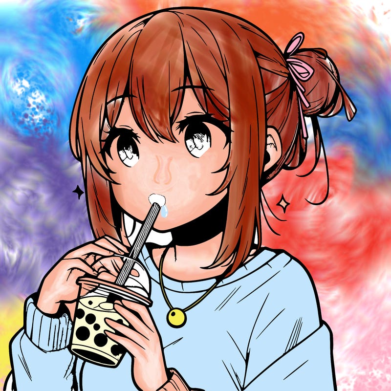 manga character drinking boba