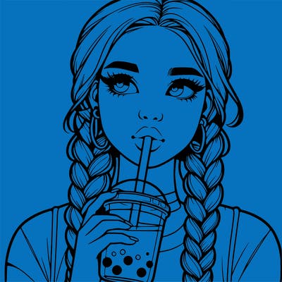 realistic girl with braided hair drinking boba