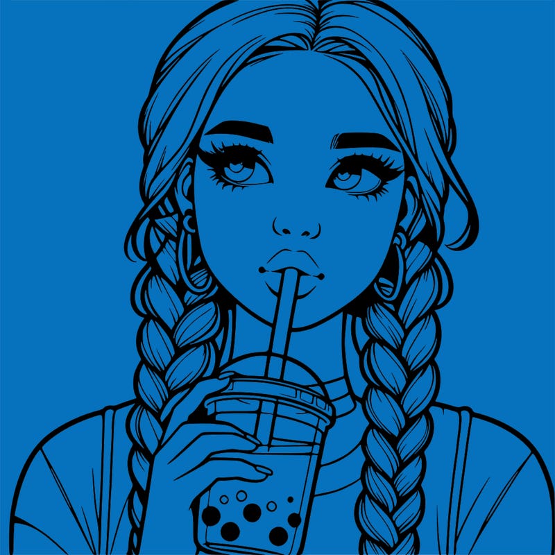 realistic girl with braided hair drinking boba