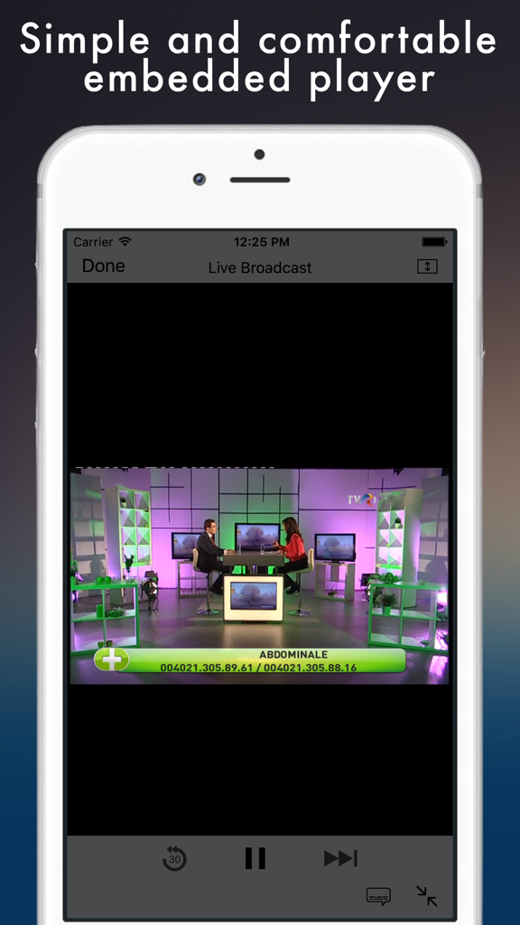 TV Românesc - Romanian TV live - Transmisión de TV rumana en vivo en un iPhone con el reproductor integrado de la aplicación TV Românesc