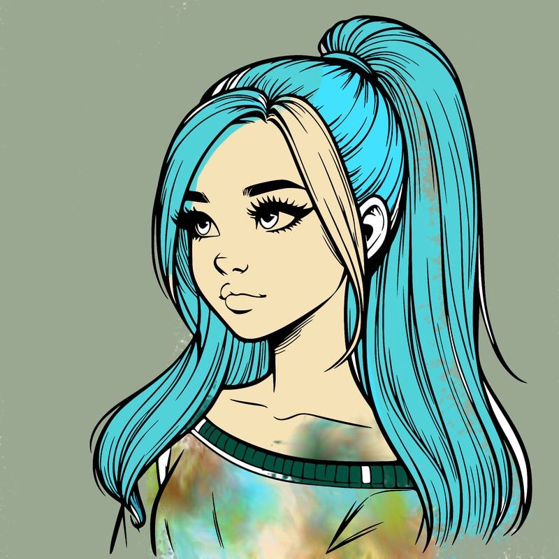 realistic girl with a high ponytail