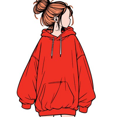 realistic girl with a oversized sweatshirt on and a bun