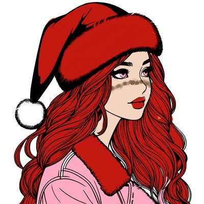 realistic girl in santa hat