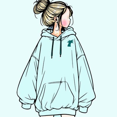 realistic girl with a oversized sweatshirt on and a bun