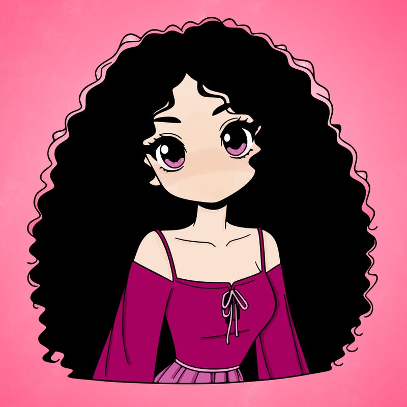 a black anime girl with long afro hair