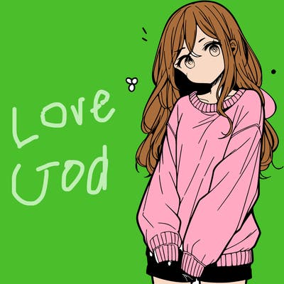 manga teen girl  in a sweater and baggy pants