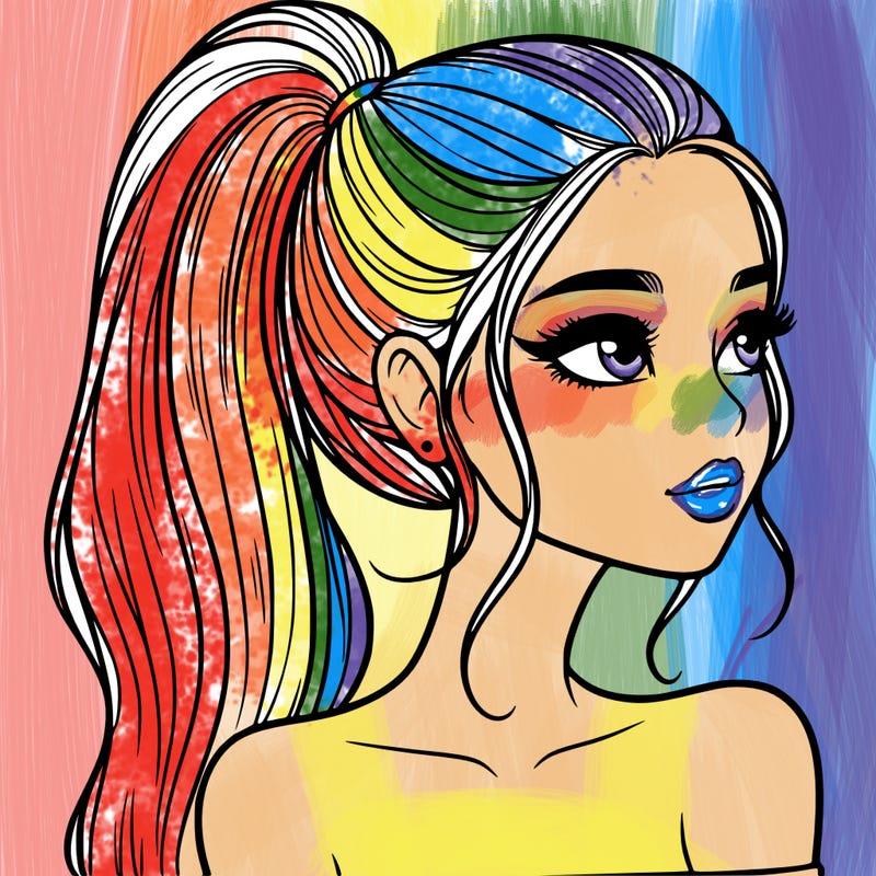 a beautiful and realistic girl with a high pony tail