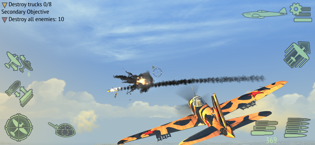 Warplanes: WW2 Dogfight FULL - A World War 2 plane in an aerial dogfight with an enemy explosion in the sky.