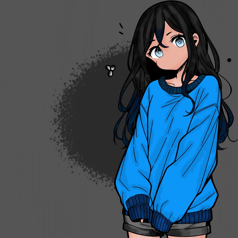 manga teen girl  in a sweater and baggy pants