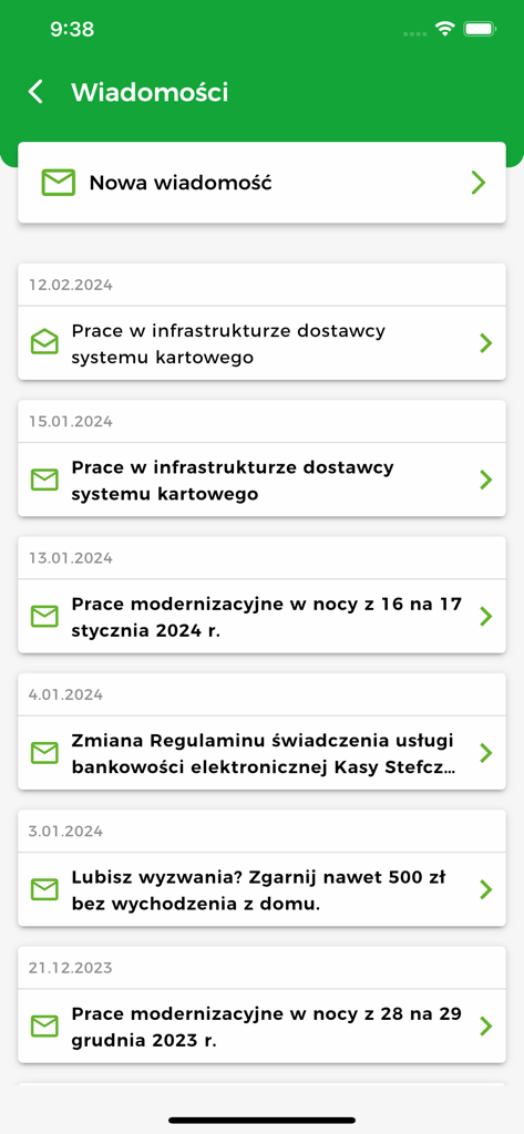 Kasa Stefczyka Online - The messages and notifications screen of the Kasa Stefczyka Online banking app.