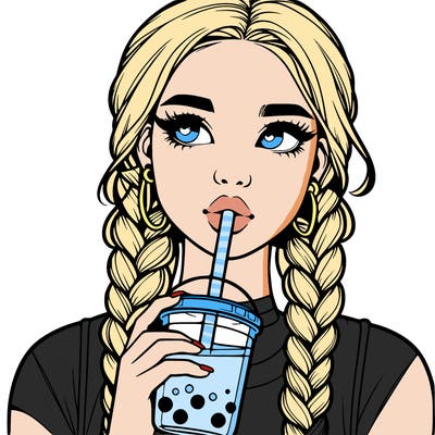 realistic girl with braided hair drinking boba
