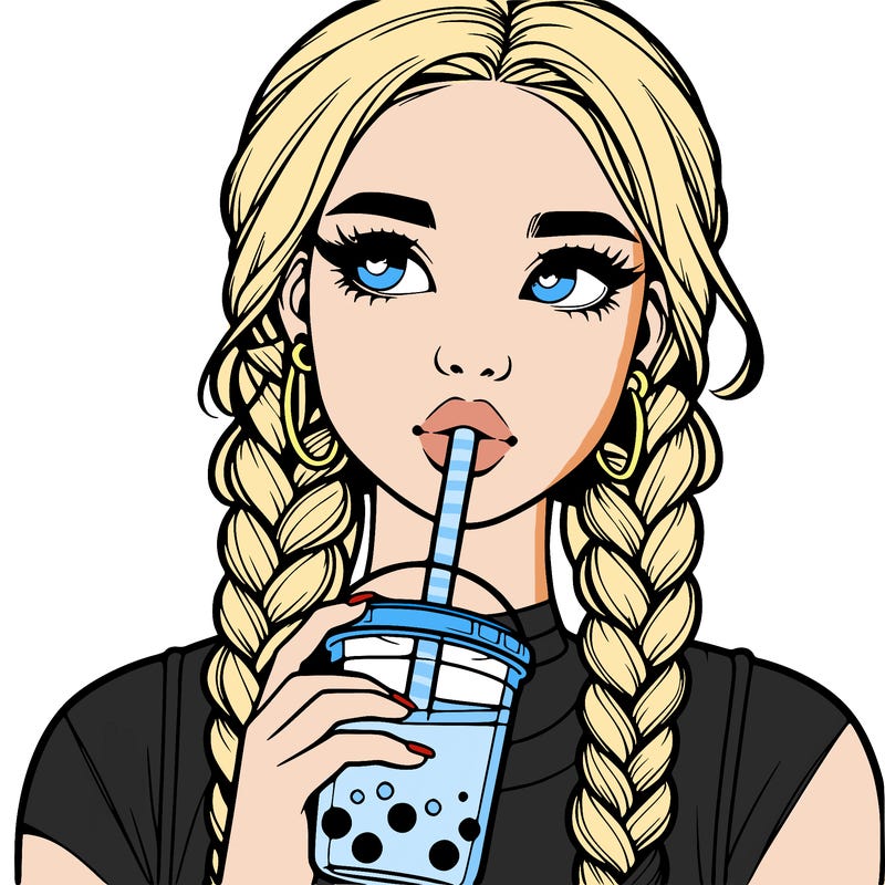 realistic girl with braided hair drinking boba