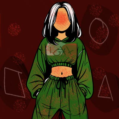 realistic girl faceless with baggy pants and a crop top