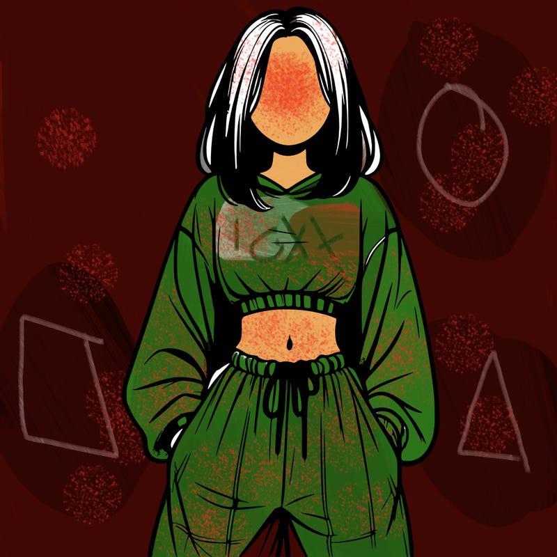 realistic girl faceless with baggy pants and a crop top