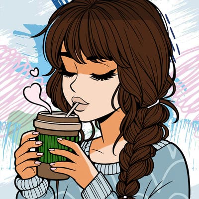realistic girl drinking coffee