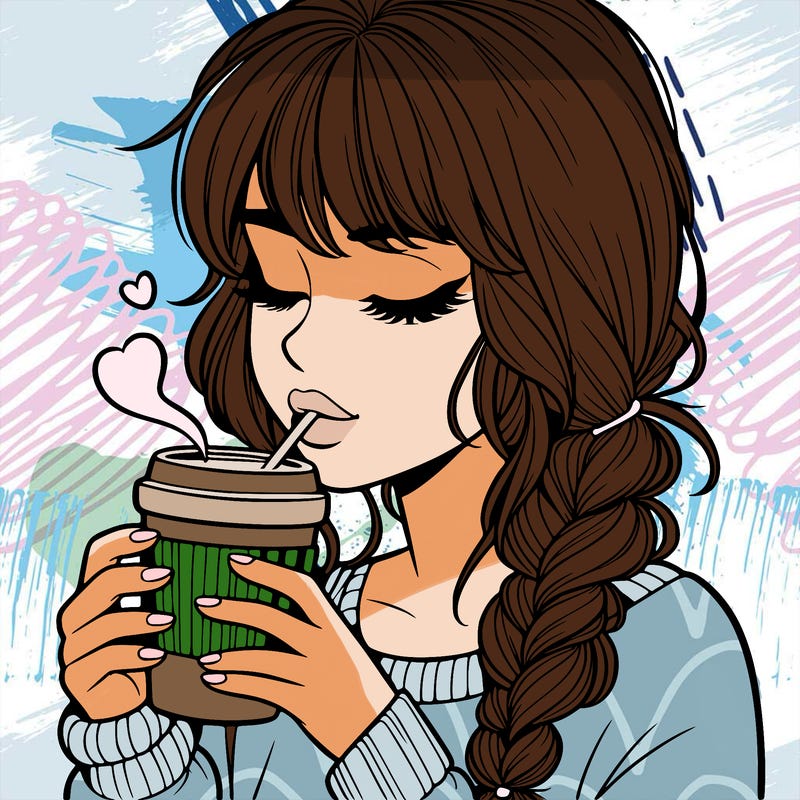 realistic girl drinking coffee