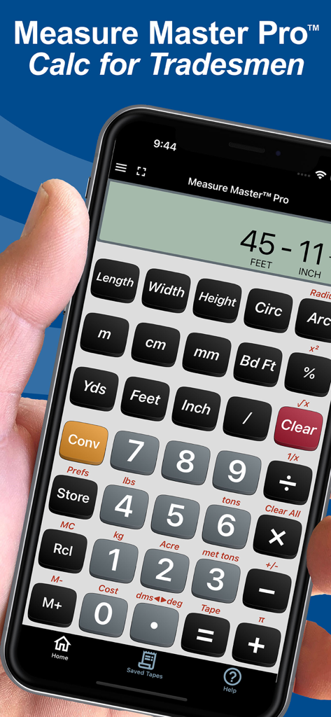 Measure Master Pro Calculator - Measure Master Pro app interface showing professional construction calculator tools for tradesmen