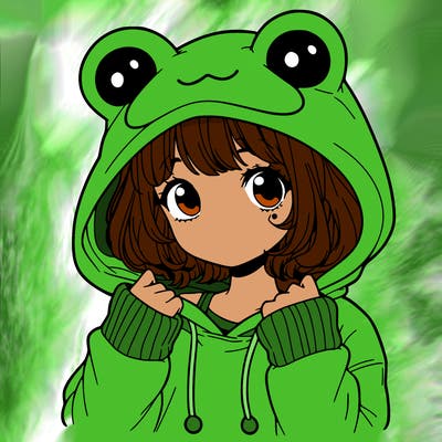 a cute teenage girl wearing a frog hoodie