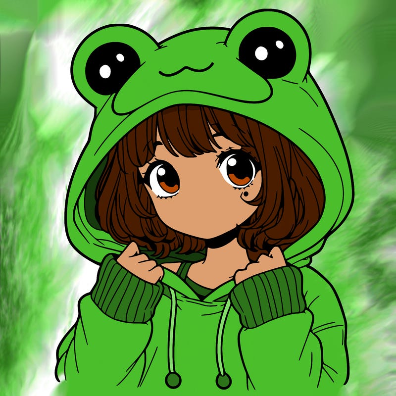 a cute teenage girl wearing a frog hoodie
