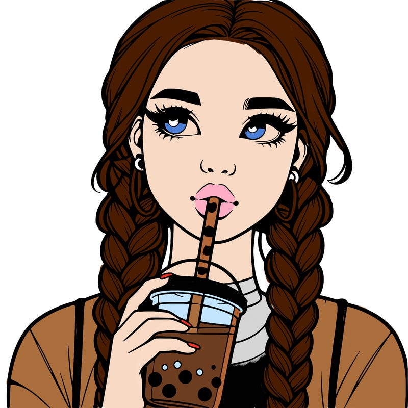 realistic girl with braided hair drinking boba