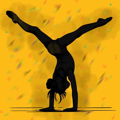 realistic gymnastic hand stand girl in four splits