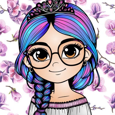 a girl with one braid and glasses who is a princess realistic