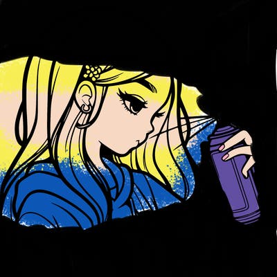 a realistic girl spray painting