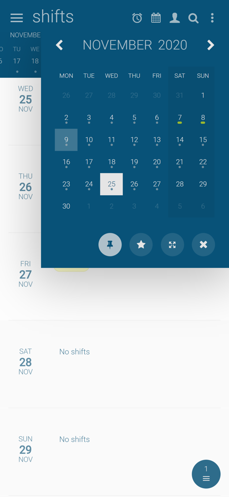 Findmyshift - Findmyshift app interface showing a monthly calendar overlay for planning work shifts.