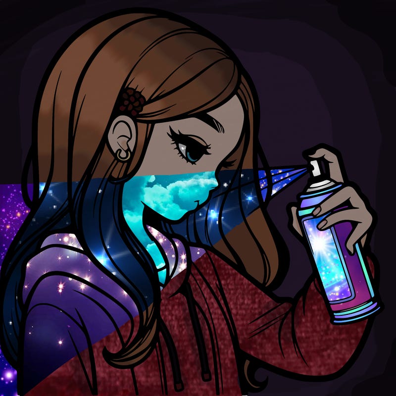 a realistic girl spray painting